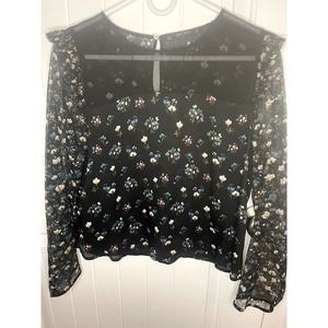 Zara Basic Collection Black Sheer Floral Blouse Large
